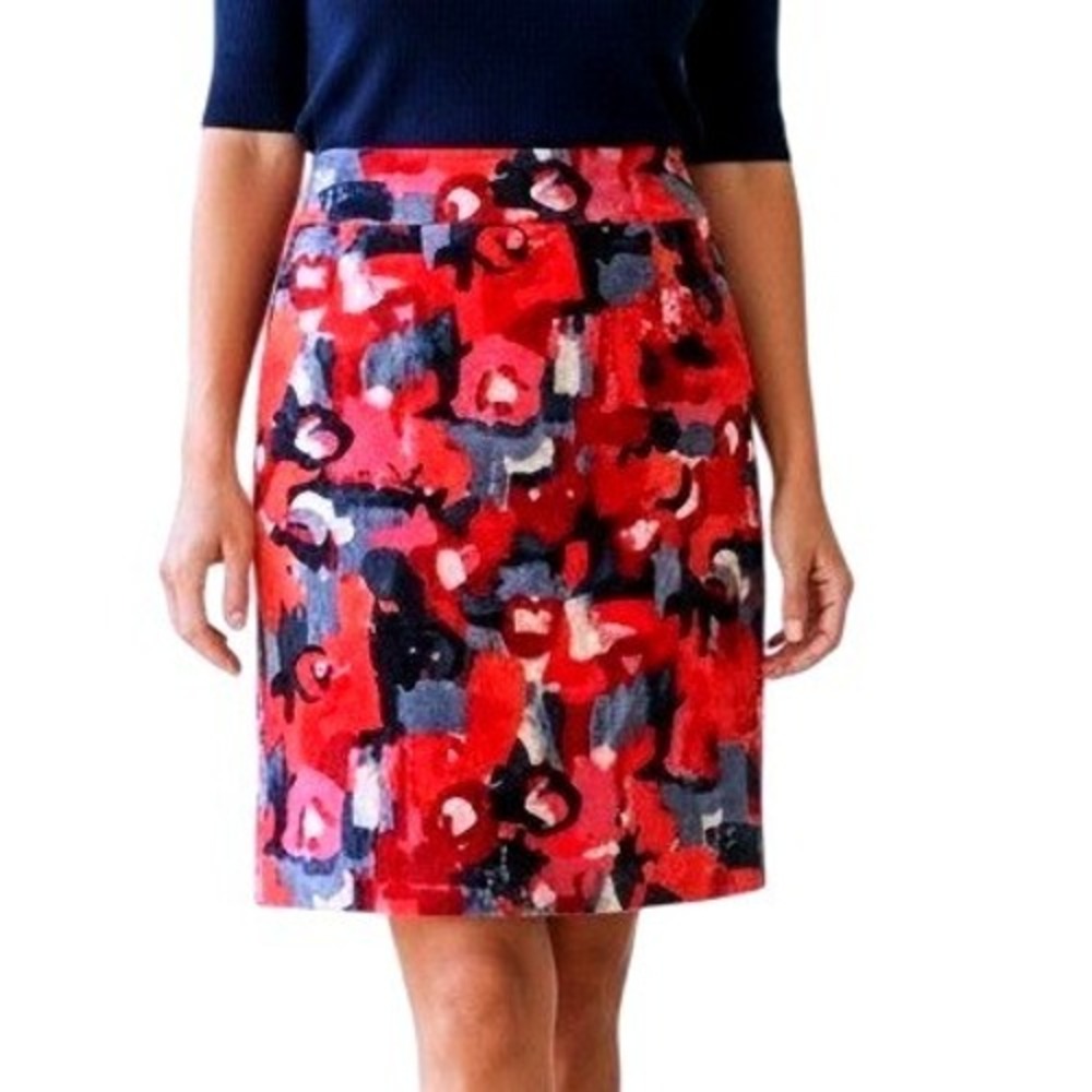 Anthro Vanessa Virginia Red Floral Pencil Skirt 10‎ Artsy Career Cor